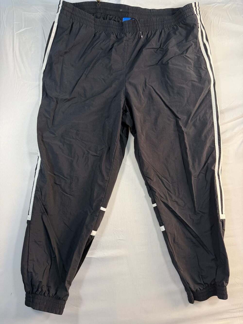 Adidas Track Pants Size 2XL Black Nylon 3-Stripes Retro Joggers